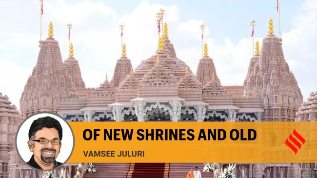 The first stone-built Hindu temple in the Middle East, belonging to Bochasanwasi Akshar Purushottam Swaminarayan Sanstha is seen before its opening ceremony in Abu Mureikha, 40 kilometers northeast of Abu Dhabi, United Arab Emirates, Feb. 14, 2024. (AP)