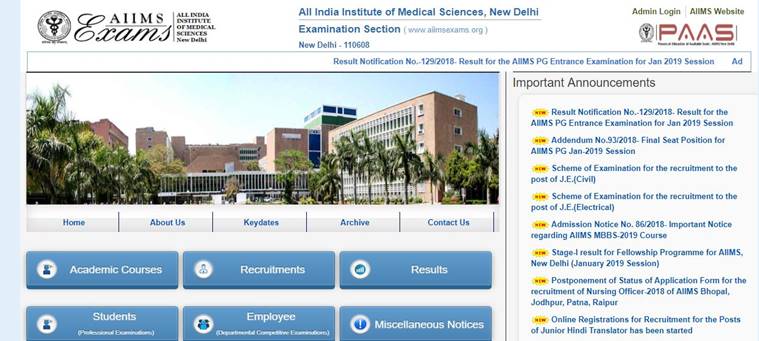 AIIMS, aiimsexams.org, AIIMS PG 2019 results, AIIMS PG results, AIIMS PG admission, AIIMS PG syllabus