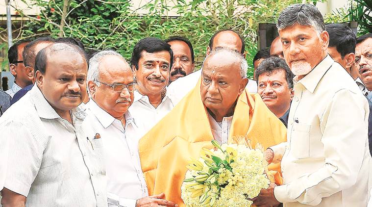 Chandrababu naidu, TDP, JD (S), Deve Gowda, Karnataka bypolls, Lok sabha elections, general elections 2019, Indian express, India news