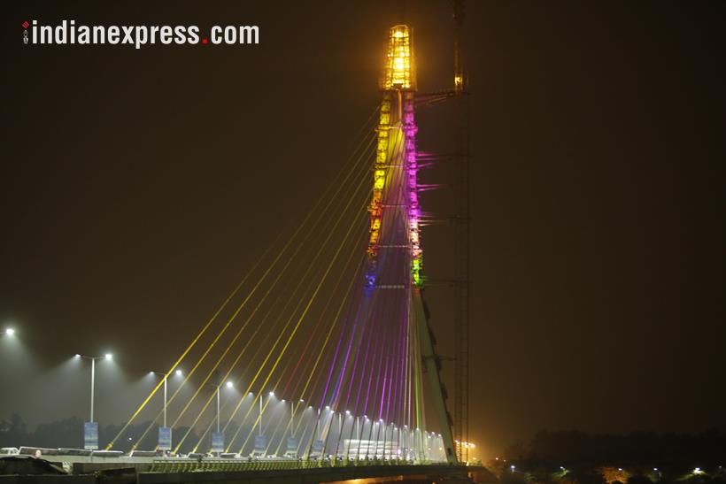 Delhi's Signature bridge illuminates on its inauguration eve