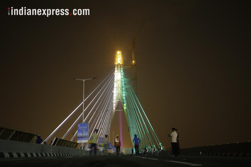 Delhi's Signature bridge illuminates on its inauguration eve