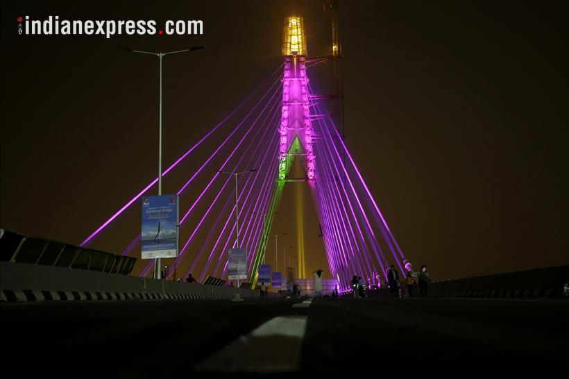 Delhi's Signature bridge illuminates on its inauguration eve