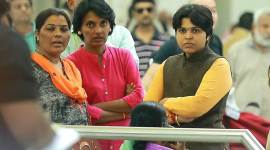 Women’s rights activist Trupti Desai at the Cochin International Airport on Friday. (Express photo/Nithin RK)