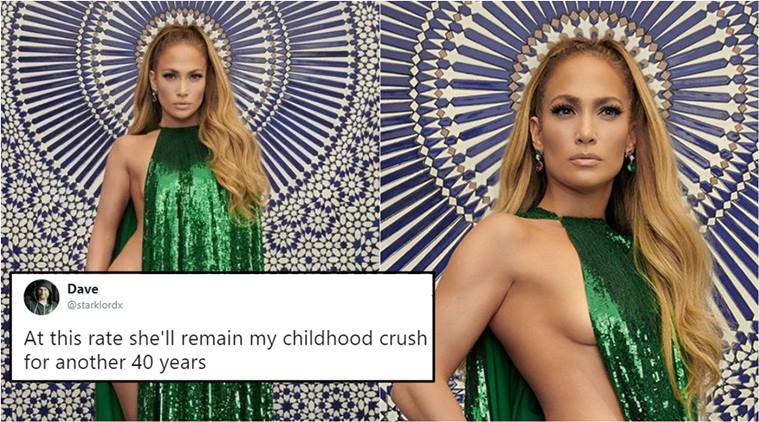 Jennifer Lopez wearing just a cape 