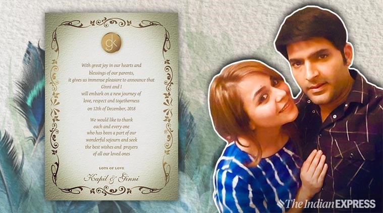 kapil sharma shares his wedding card to tie the knot on