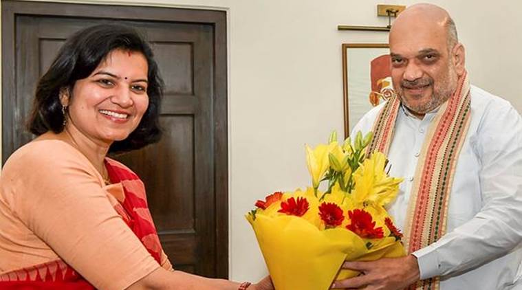 former IAS officer in bjp, aparajita sarangi, amit shah, bhubaneswar news, indian express