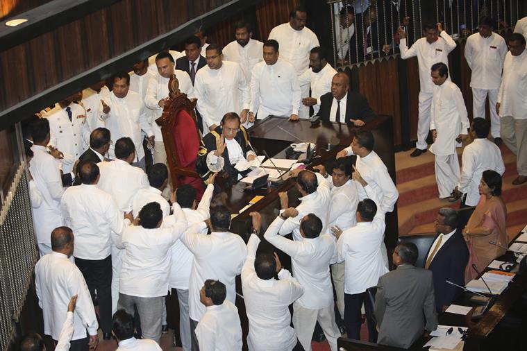 Sri Lankan lawmakers fight in Parliament over PM dispute