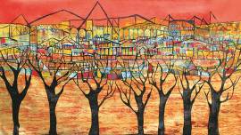 Vinita Karim’s canvas, Vinita Karim pyramids of Egypt, the ghats of Varanasi, the red buildings of Marrakech arches reminiscent of Rome’s gladiatorial arena, the 50000-seat Colosseum, Indian Express 