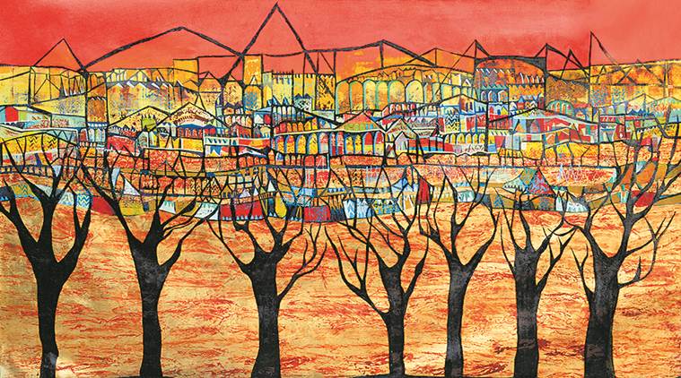 Vinita Karim’s canvas, Vinita Karim pyramids of Egypt, the ghats of Varanasi, the red buildings of Marrakech arches reminiscent of Rome’s gladiatorial arena, the 50000-seat Colosseum, Indian Express
