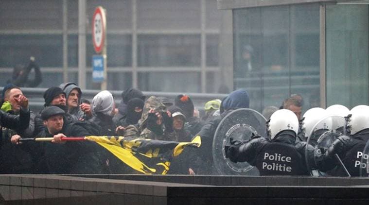  Brussels, Brussels protest, Marrakesh Migration pact, Belgium protest, migration belgium, belgium migration protest, world news, indian express, latest news
