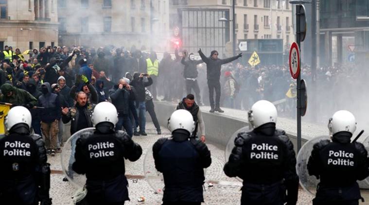  Brussels, Brussels protest, Marrakesh Migration pact, Belgium protest, migration belgium, belgium migration protest, world news, indian express, latest news