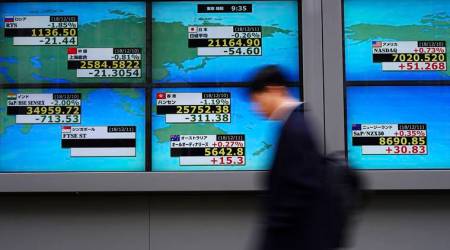 GLOBAL MARKETS - Asia shares turn quietly cautious, US crude crushed, Asian stock markets Monday, Nikkei down, S&P 500 futures ease, Corporate earnings, factory surveys loom for the week, US May crude futures tumble to 1999-low on supply glut, world market news, indian express business news, business news india