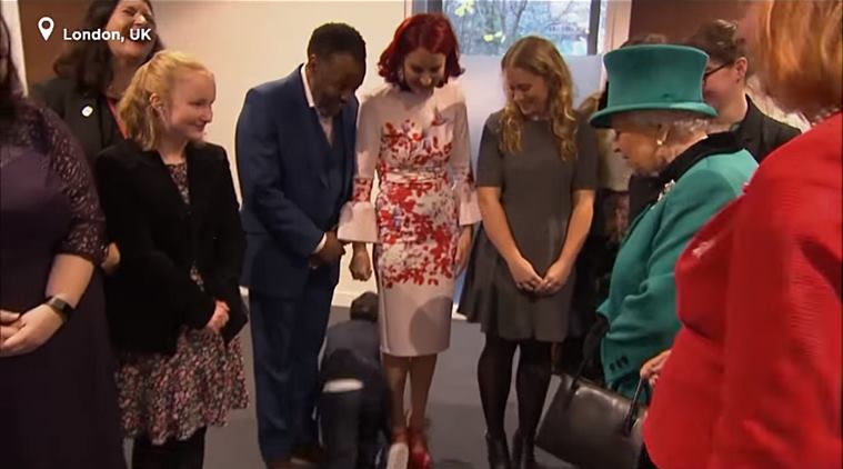 queen Elizabeth II, boy crawls seeing queen, boy crawls out seeing queen, funny video, kids and queen, queen with children funny moments, funny news, viral news, indian express