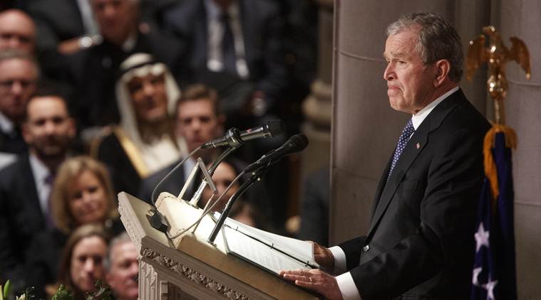 George Bush, George Bush funeral, George Bush farewell, George w Bush, Donald Trump, Barack Obama, Former US presidents, Former US president, US news, world news, Indian express