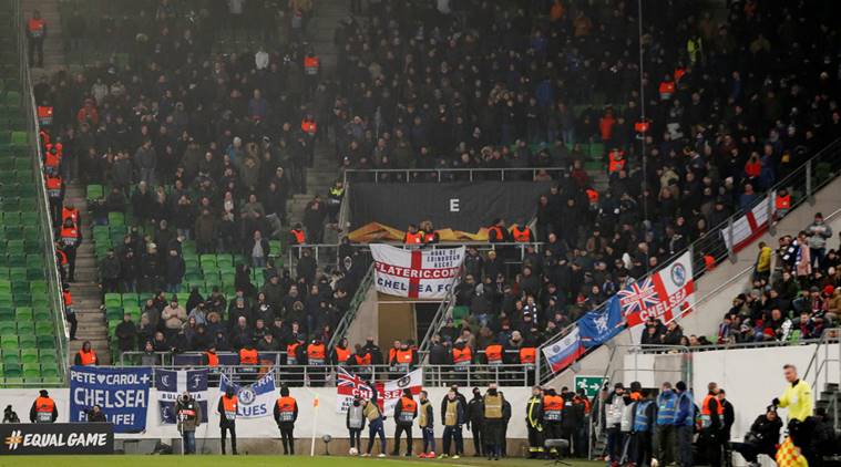 Chelsea fans during their Europa League game against Vidi in Budapest, Hungary