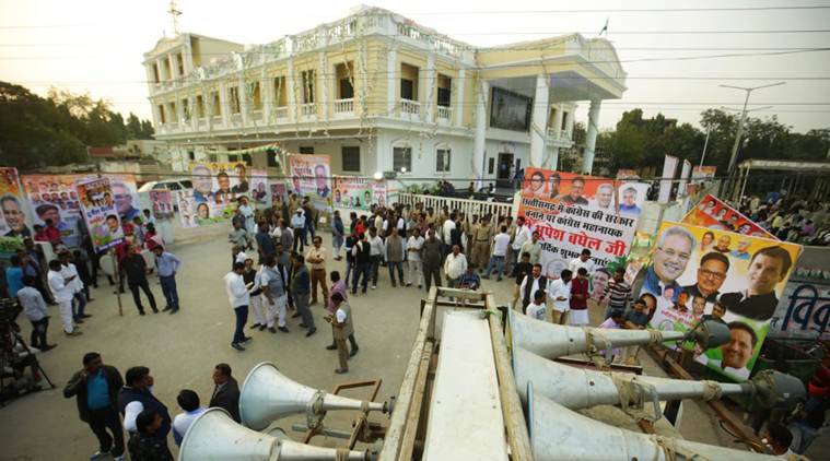 Preparations at Raipur office ahead of the announcement tomorrow. (Express photo/Praveen Khanna)