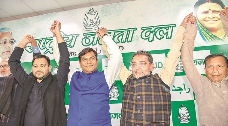 bihar grand alliance, bihar seat sharing NDA, bihar bjp 2019 lok sabha elections, mukesh sahni joins grand alliance, tejashwi yadav, upendra kushwaha, bihar ljp seats, JD(U) bihar seat share, who is mukesh sahani, indian express