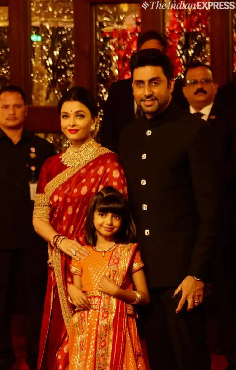 aishwarya rai bachchan, abhishek bachchan and aradhya bachchan at isha ambani wedding