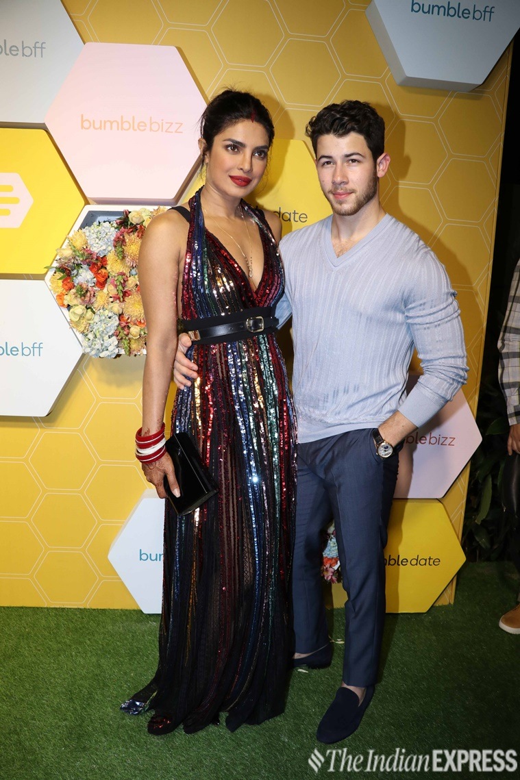 priyanka chopra, nick jonas, priyanka nick mumbai recent pics, bumble dating app, priyanka chopra bumble, priyanka chopra latest pics, priyanka chopra nick jonas wedding, priyanka jonas nick chopra updates, priyanka chopra nick jonas bumble bff, priyanka chopra pics, priyanka nick wedding, celeb fashion, bollywood fashion, indian express, indian express news