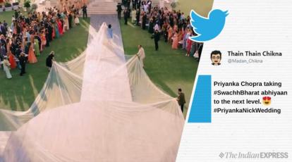 Priyanka Chopra's wedding veil inspires hilarious memes, one calls it  'groundsmen covering cricket pitch