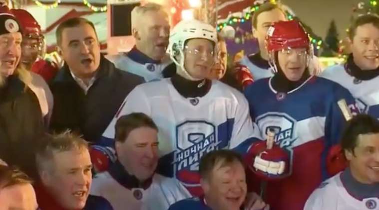 Russian President Vladimir Putin, Putin plays hockey, putin plays ice hockey, putin ice hockey video, Russia, Russian president, trending, viral video, indian express, indian express news