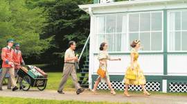 Tony Shalhoub, Marin Hinkle, and Rachel Brosnahan in a scene