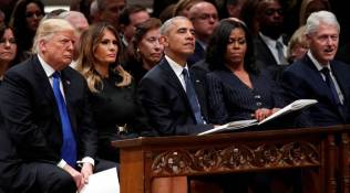 Watch video: No chumminess between Trump, Obama at George Bush funeral
