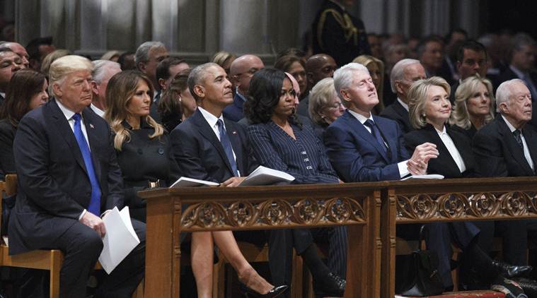 George Bush, George Bush funeral, George Bush farewell, George w Bush, Donald Trump, Barack Obama, Former US presidents, Former US president, US news, world news, Indian express