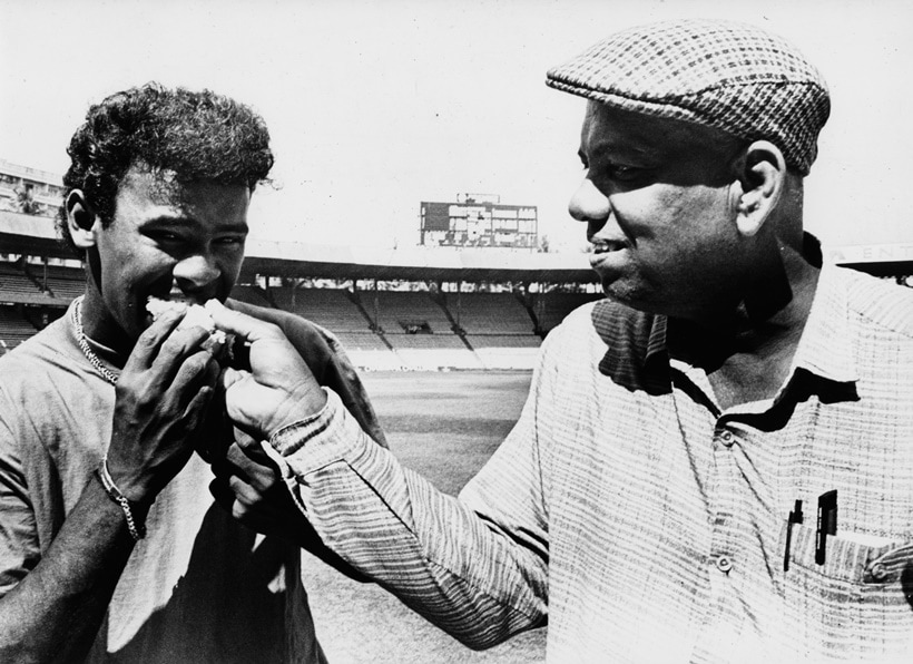Cricketer Vinod Kambli and his coach Ramakant Achrekar.