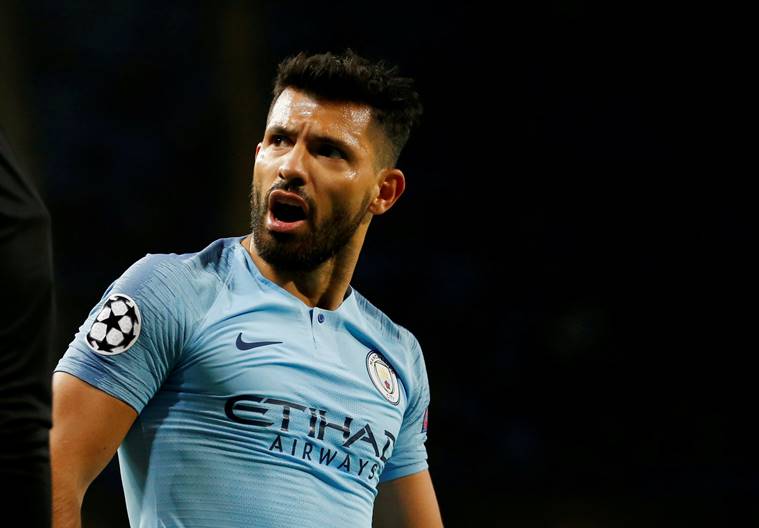 Manchester City's Sergio Aguero reacts during the match