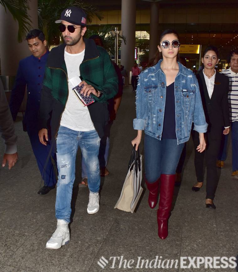 Help me find a similar black and white checked shirt and blue ripped jeans  as Ranbir Kapoors