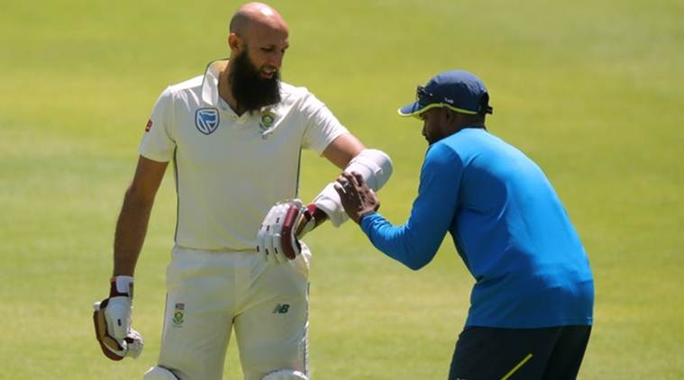 Hashim Amla was struck on the bicep