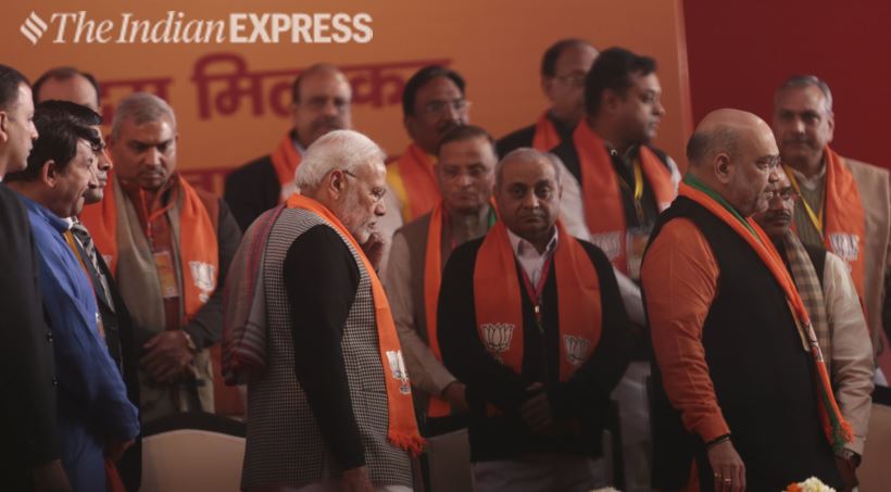bjp national council meeting, bjp national executive meeting, bjp meeting, ramlila maidan, lok sabha elections, lok sabha elections 2019, narendra modi, amit shah