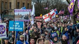 Brexit supporters march through London. (New York Times/File)