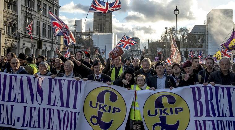 A pro-Brexit demonstration in central London.