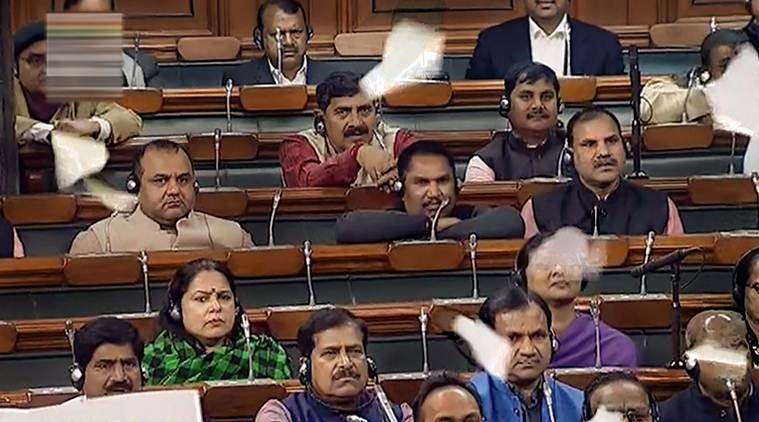 Congress MPs throw paper planes towards Arun Jaitley, Speaker pulls them up
