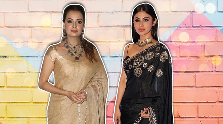 Dia Mirza, Mouni Roy, Dia Mirza fashion, Mouni Roy fashion, Dia Mirza sari, Mouni Roy sari, Dia Mirza latest pics, Mouni Roy latest pics, Dia Mirza latest news, Mouni Roy latest news, Dia Mirza traditional wear, Mouni Roy traditional wear, celeb fashion, bollywood fashion, indian express, indian express news
