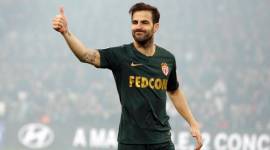 Monaco midfielder Cesc Fabregas reacts during the League One soccer match between Marseille and Monaco at the Velodrome stadium, in Marseille, southern France