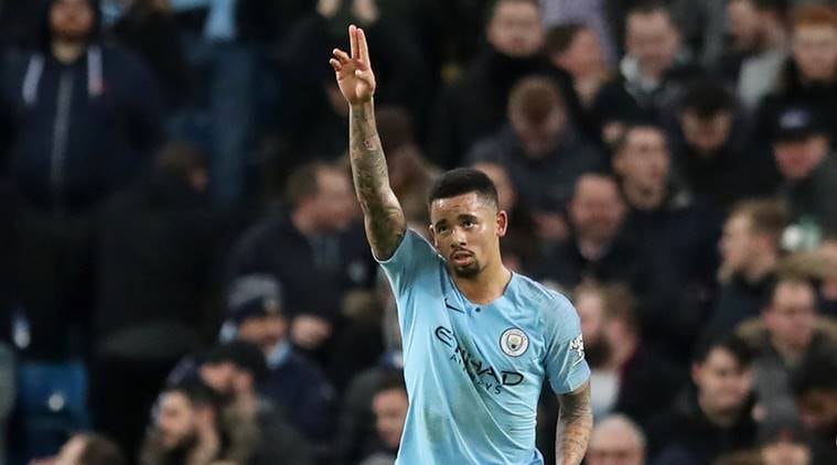 Manchester City's Gabriel Jesus celebrates scoring their second goal against Wolves