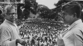 George Fernandes while addressing a rally on July 13, 1995. (Express file photo/Vinayaka Prabhu)