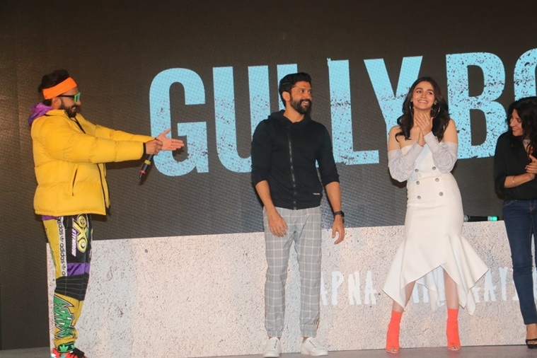 Ranveer Singh, Alia Bhatt, Gully Boy, Farhan Akhtar, Zoya Akhtar, Ranveer Singh fashion, Alia Bhatt fashion, Ranveer Singh latest news, Alia Bhatt latest news, Gully Boy trailer launch Ranveer Singh Gully Boy Trailer launch, Alia Bhatt Gully Boy trailer launch, celeb fashion, bollywood fashion, indian express, indian express news