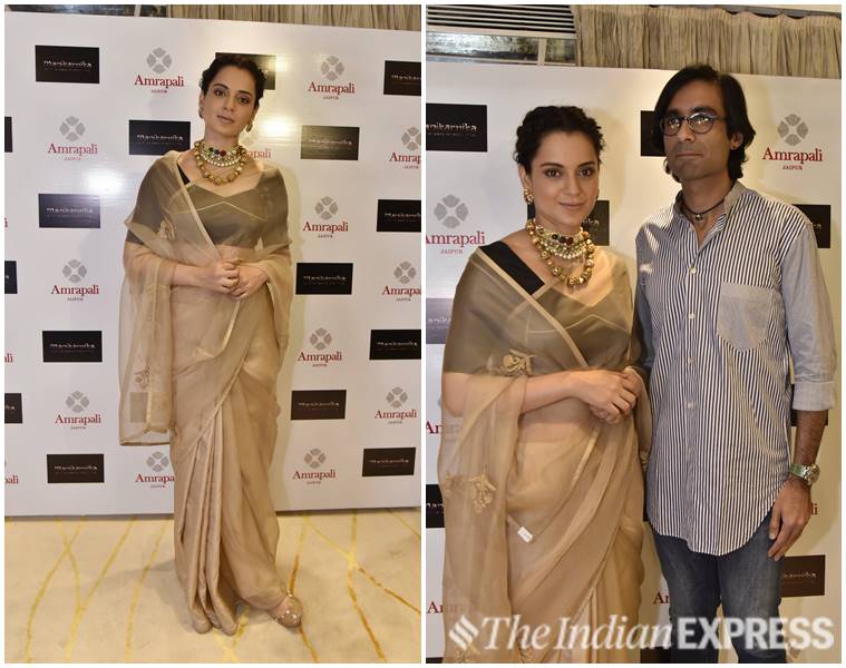 Kangana Ranaut, Manikarnika, Amrapali Jewels, Raw Mango, Kangana Ranaut Manikarnika promotions, Kangana Ranaut Amrapali Jewels, Kangana Ranaut Raw Mango, Kangana Ranaut airport look, Kangana Ranaut sari look, Kangana Ranaut manikarnika film, celeb fashion, bollywood fashion, indian express, indian express news