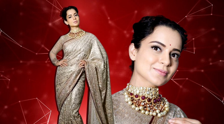 Kangana Ranaut, Manikarnika, Kangana Ranaut latest pics, Kangana Ranaut Tarun Tahiliani sari, kangana ranaut manikarnika music launch, Kangana Ranaut fashion, Kangana Ranaut Manikarnika, celeb fashion, bollywood fashion, indian express, indian express news