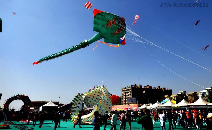 international kite festival, kite festival ahmedabad, sabarmati riverfront kite festival, vijay rupani, op kohli, gujarat, uttarayan, makar sankranti, indian express news