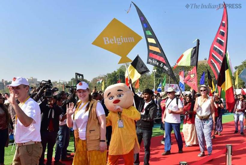 international kite festival, kite festival ahmedabad, sabarmati riverfront kite festival, vijay rupani, op kohli, gujarat, uttarayan, makar sankranti, indian express news