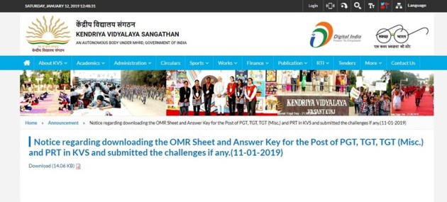 kvsangathan.nic.in, kvs tgt answer key, kvs tgt 2018 answer keys, kvs pgt 2018 answer keys, cbseitms.nic.in,