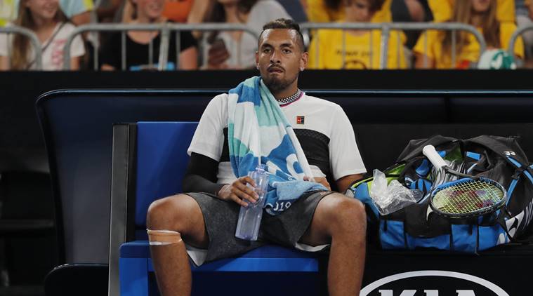 Australia’s Nick Kyrgios takes a break during the match against Canada’s Milos Raonic at Australian Open 2019