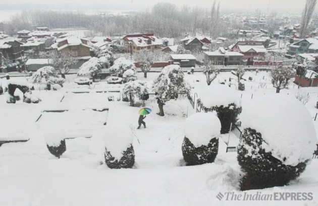 kashmir snowfall, jammu and kashmir snowfall, bandipora heavy snowfall, snowfall in bandipora, indian express news