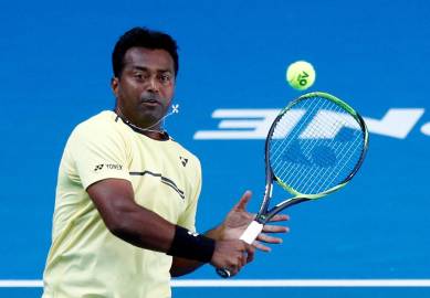 Leander Paes in action during the match against Germany's Anna-Lena Groenefeld and Colombia's Robert Farah at Australian Open 2019