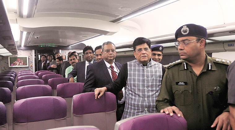 train 18, t 18, train 18 pics, t 18 pics, fastest train, delhi varanasi train 18, railways, railway minister, piyush goyal, indian express